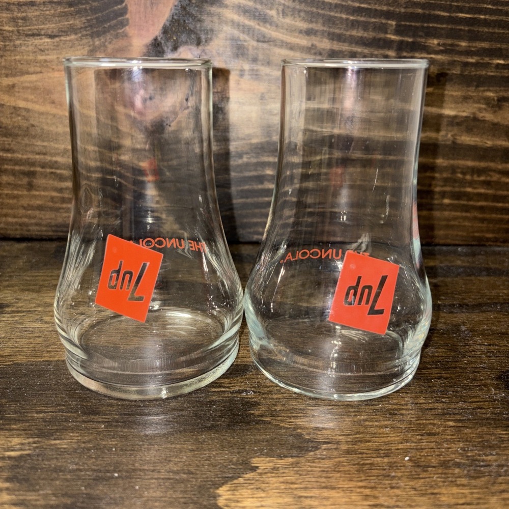 Vintage 7Up The Uncola Upside Down 12 Oz Glasses. Set Of 2